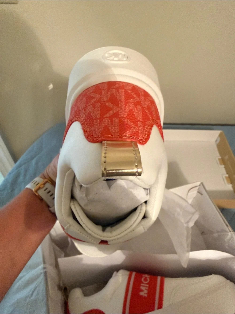 Michael Kors Kids White Sneakers with Red Logo Band